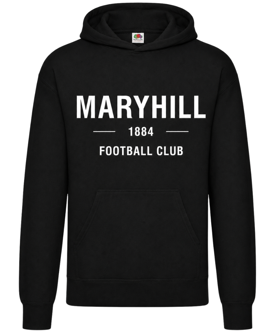 Maryhill FC 1884 Hoodie – Black / White Print