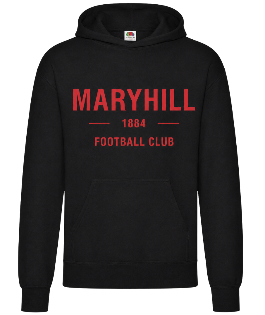 Maryhill FC 1884 Hoodie – Black / Red Print
